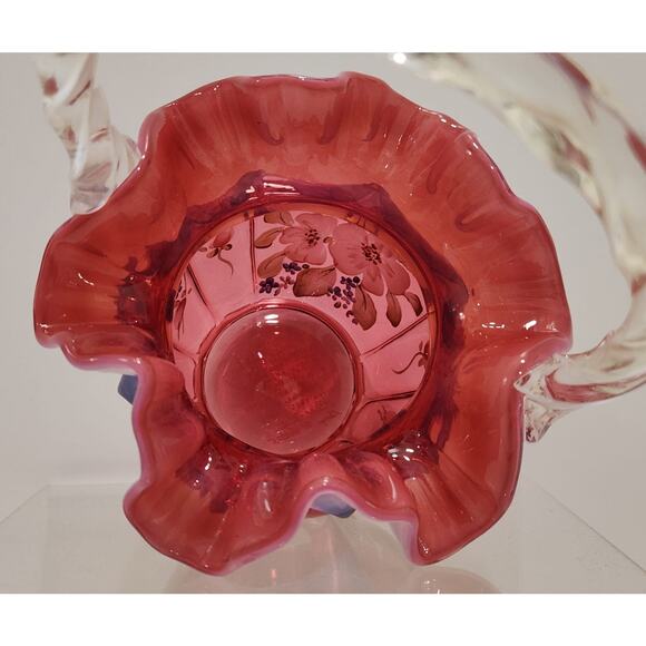Fenton Art Glass Cranberry Opalescent Open Heart Arches BILL & GEORGE Basket - Picture 6 of 11